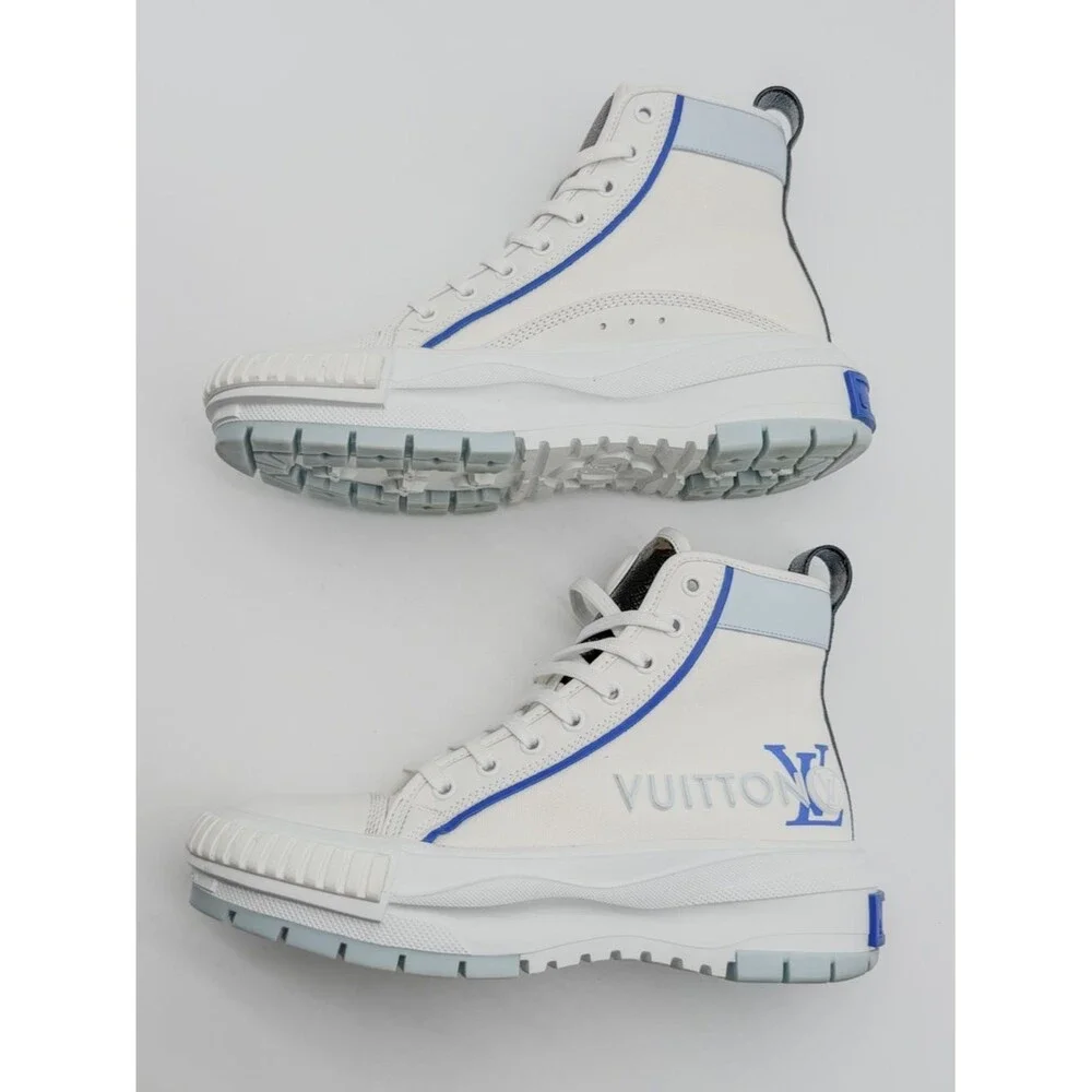 Louis Vuitton White Blue Canvas Squad High Top Sneakers LV Monogram EU 38 US 8